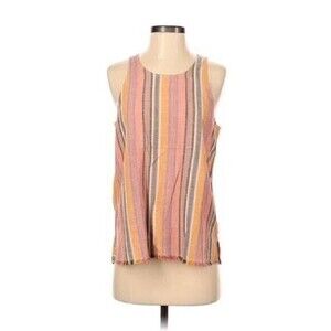 Anthropologie DREW Striped Fringe Linen Agave Pastel Tank Top‎ Size XS